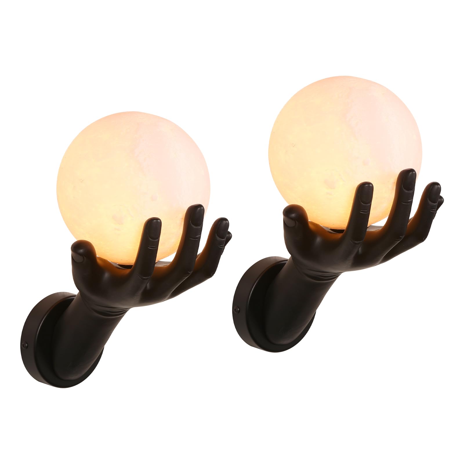 LIGKIN 2 x Creative Hand-Shaped Wall Light Modern Scandinavian LED Wall Lamp with G9 Light Bulb Plaster Wall Lighting Decorative Bedside Lamp for Bedroom Loft Hallway, Black