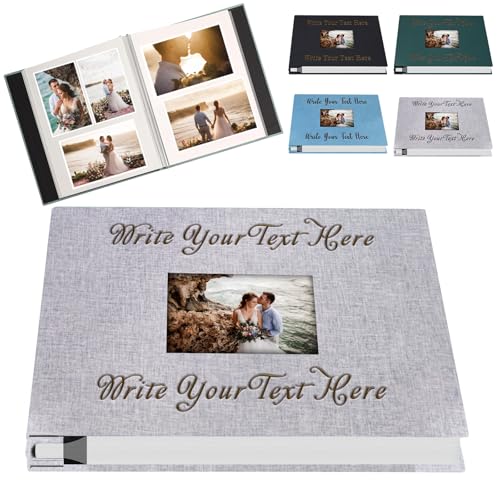 Álbum de fotos personalizado, álbum de recortes con cubierta de tela, texto grabado o impreso para bodas, cumpleaños o regalos navideños miniatura 1
