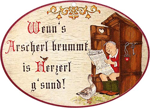 Kaltner Präsente Geschenkidee - Holz Geschenkartikel Deko Türschild im Antik Design Dekoartikel Humor WENNu00b4S ARSCHERL BRUMMT is HERZERL Gu00b4SUND (Ø 18 cm)