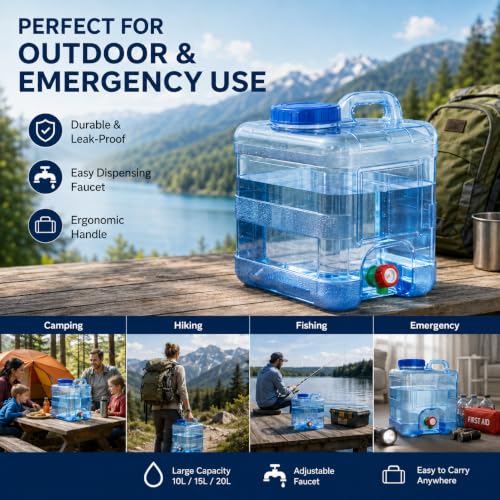 Image of Water Can 10 Litre with Tap for Home Portable Camping Picnic Hiking Water Tank Storage Container for Travelling Water Camper Dispenser Barrel with Faucet(Blue)