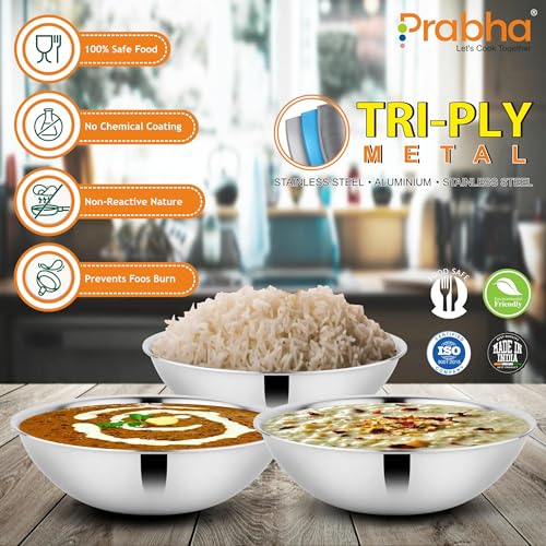 Image of Prabha Stainless Steel Prima Tasla with Flat Bottom, Tasla, 24cm, 2.8 L Capacity, Perfect for Kitchen Need, Induction and Gas Stove Compatible Without Lid.