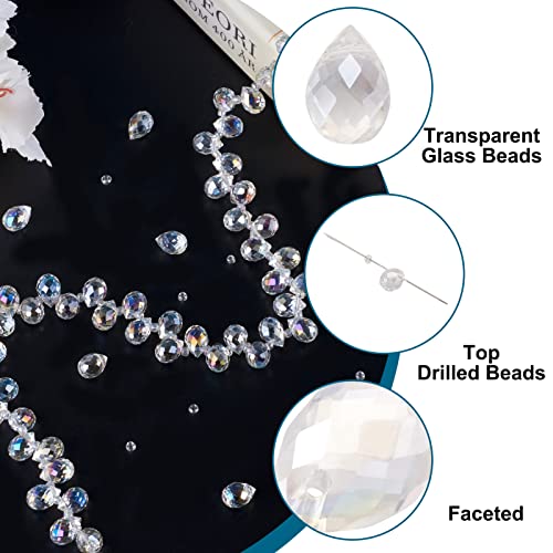PandaHall 100pcs Clear Crystal Teardrop Glass Beads Faceted Water Drop Transparent Spacer Loose Beads 12x6mm Glass Charms for Bracelet Necklaces Earrings Jewelry Craft Making - Image 4