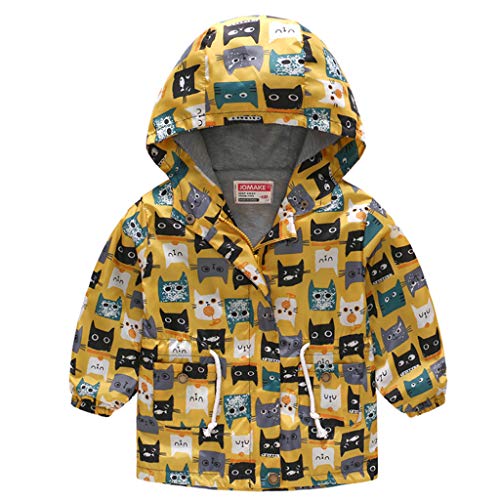 Tomppy Toddler Baby Boy Girl Hoodie Jacket Dinosaur Cat Print Zipper Hooded Sweatshirt Coat Kids Unisex Windbreaker Outerwear Yellow