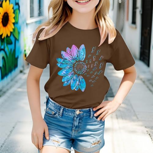sfdgfhyf Kids Shirts Girls Loose Fit Sunflower Graphic T Shirts Short Sleeve Sports Crew Neck Graphic School3