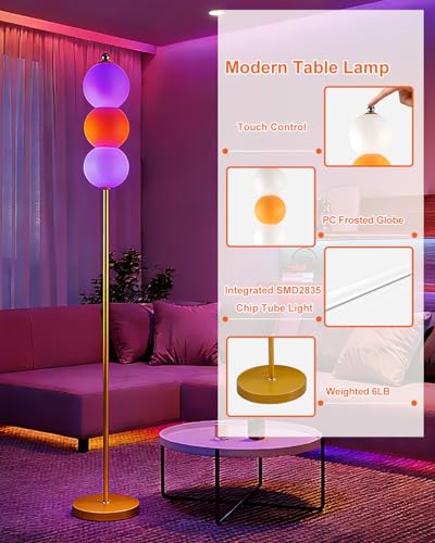 Image of Lightdot RGB Floor Lamp with Touch Control, Dimmable Globe Modern Standing Lamp, RGB&3000K Color Changing LED Floor Lamp Ambient Lighting, Orange Tall Lamp for Living Room Bedroom Gaming Corner Decor
