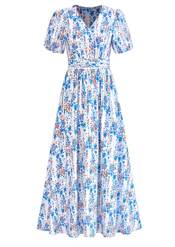 Image of PRETTYGARDEN Womes Boho Maxi Dresses 2026 Summer Spring V Neck Puff Sleeve Empire Waist A Line Flowy Long Beach Floral Dress