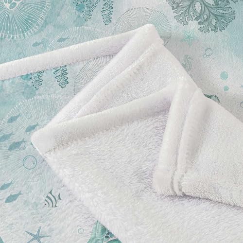 Sea Turtle Throw Blankets,Blue Teal Ocean Beach Nautical Coastal Fish Beachy Flannel Warm Soft Cozy Fluffy Bed Couch Blanket,White Fleece Throws to Decorate The Room and Bedroom 50 x 60 - Image 5