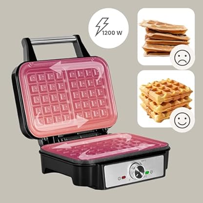ZEEGMA GOFREE CHEF Waffeleisen Hochleistung 1200 W für belgische Waffeln, doppelte Antihaftbeschichtung, Temperaturkontrolle, Bereitschaftsanzeige, dicke Waffeln, tiefe Platten – Bild 4