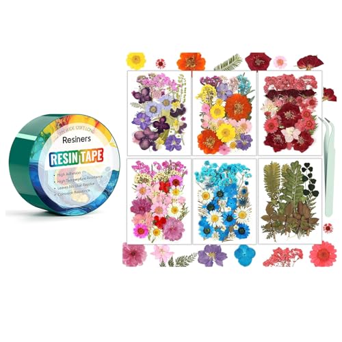 Resiners 174 piezas flores secas prensadas y cinta de resina miniatura 1