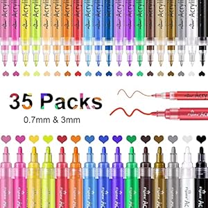 IVSUN Marqueur Peinture Acylique Feutre Acrylique Peinture 35 Couleurs 0,7 mm et 3 mm Stylo Peinture Acrylique pour papier, toile, bois, vitrail, céramique, artisanat