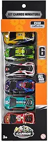Kit com 6 Mini Carrinhos Sport Pull Back Metal 7,5cm DM Collection
