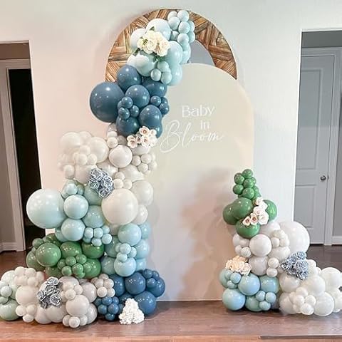 Dusty Blue Sage Green Balloon Garland Kit Olive Green Grey White Baby Blue Latex Balloons Boho Balloon Arch kit for Gender Neutral Baby Shower Birthday Bridal Wedding Party Decoration Cover
