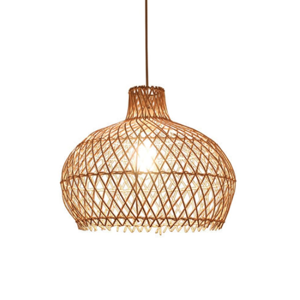 YNAHZAOK Diamond Lattice Woven Natural Wicker Hanging Lamp Handwoven Rattan Pendant Light with Adjustable Cord E27 Base Wabi Sabi Ceiling Light Fixture for Dining Room Entryway Cafe Tea Room Decor