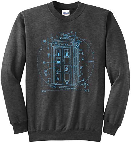 Police Call Box Sweatshirt - Da Vinci Vitruvian Style Crewneck - Grey - S