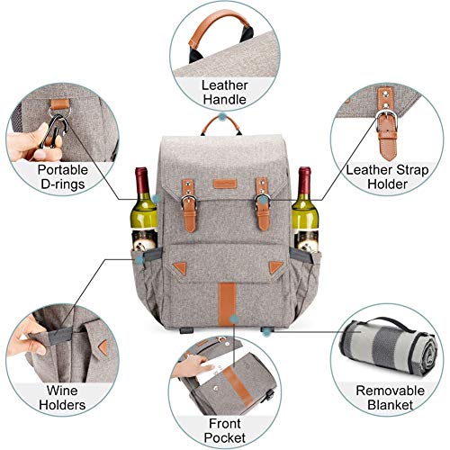 HappyPicnic Insulated Picknickrucksack für 4 Personen mit komplettem Geschirrset, geräumigem Kühlfach, Flaschenhaltern und großem wasserdichtem Picknick-Teppich – Bild 7