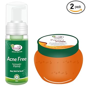Sibley Beauty Anti Acne Face Wash ( 1 x 150 ml ) + Papaya Fruit Moisturizer Gel for Face (1 x 100 gm.) - Pack of 2 - for Men Women Boys Girls Oily Normal Dry Combination Skin