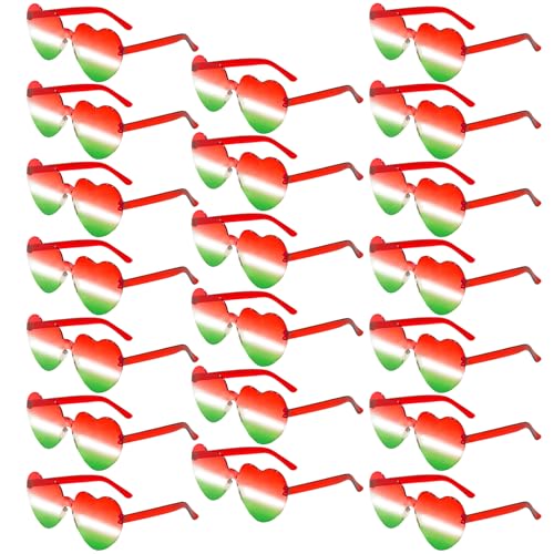 YWL 20 Pairs Christmas Heart Sunglasses for Women Rimless Red White and Green Heart Glasses for Women Party