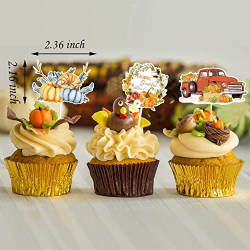 Thanksgiving Party Supplies Cake Toppers Decorations, Autumn Turkey Cupcake Toppers Fall Little Pumpkin Pick Kit, Harvest Maple Food Cake Snack Bake Dessert Favors Holiday #TOP2