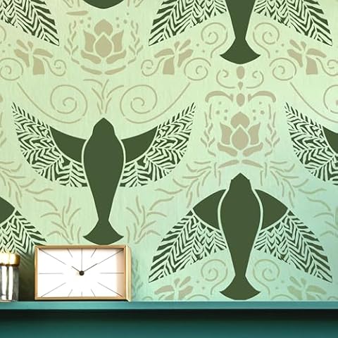 STENCILIT® Birdies Wall Stencil - XL Stencil 24x33 in, Boho Wall Stencils for Painting Large Pattern, Modern Large Wall Stencils Cover
