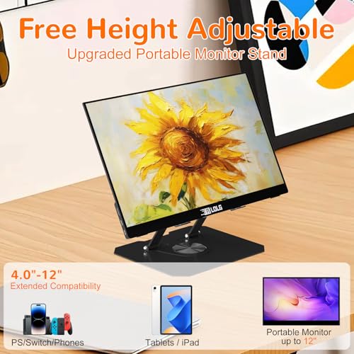 Image of Adjustable Ergonimic Foldable Tablet Stand for Desk with 360 Rotating Base,Compatible with iPad /iPhone Portable Monitor up to 15 Inches for Office Desk,Black