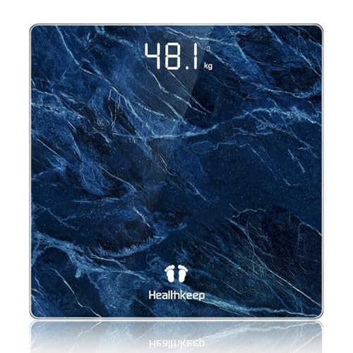 Báscula digital para hombre, Healthkeep Pese Personas de alta precisión con tecnología Step On Pantalla LED, diseño fino, peso máximo. 180 kg/400 lb, negro…