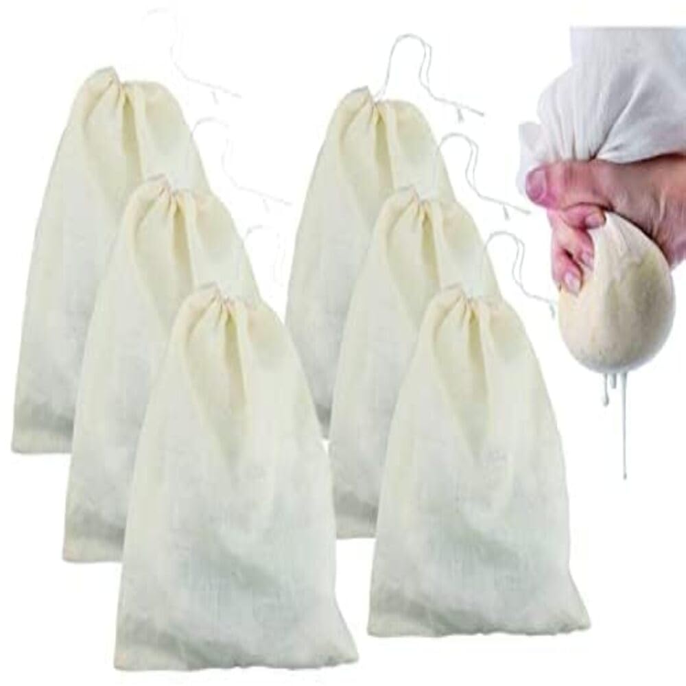 Muslin Cheese Cloth Bag for Kitchen, Unbleached Reusable Cotton Bags for Straining Juice as Strainer, Masala Potli, Spice Bag, Paneer, Curd, Cheese (6)