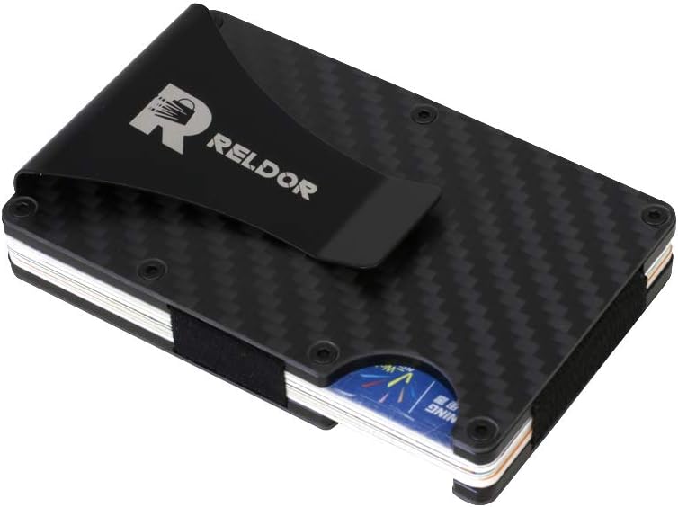 â„¢ Men Slim Portable Credit Card Holder Carbon Fiber Fibre RFID Blocking for Upto 12 Cards Metal Wallet Money Clip Storage Walet Card Protector Gift for Men Smart Wallet