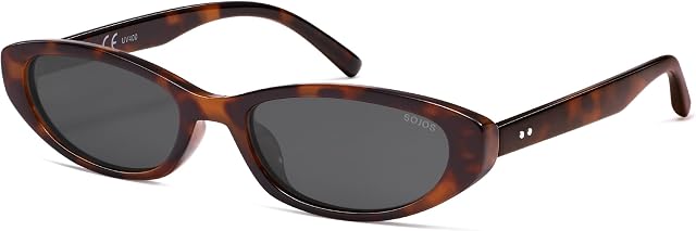 SOJOS Trendy Mince Y2k Lunettes de soleil polarisés pour l'œil de chat Femmes Hommes, 90s Petit rectangle ovale Sunnies SJ2664
