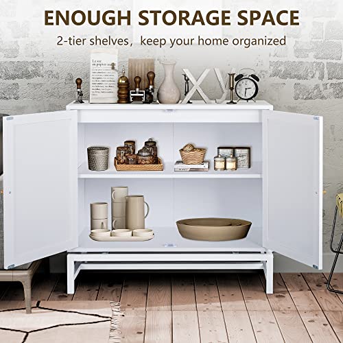 Awqm Sideboard Buffet Cabinet Set Of 2, Kithchen Storage Cabinet With 2 Rattan Doors,Cupboard Console Table With Adjustable Shelves,Wood Accent Cabinet For Dining Room, Bedroom, Hallway,White #TOP5