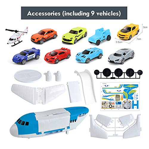 BeebeeRun Transport Cargo Airplane Toys - Car Toys for 3 4 5 Year Old Boys, 9 in 1 Take Apart Plane Toys Including 8 Sports Cars and 1 Helicopter, Gift for Boys