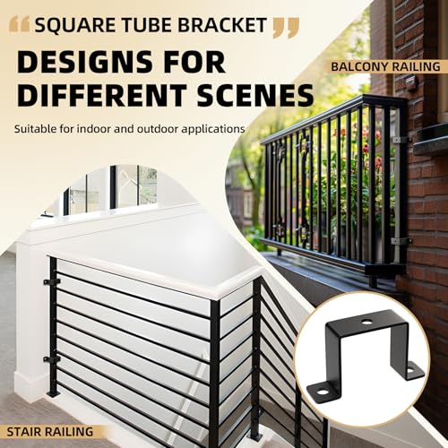 Image of 2 inchx2 inch Square Tube Strap Clamp | U shaped metal bracket | Black Square Pipe Clamp with Powder Coated | Wood Deck Fence Post Tie | Square Tube Buckle for Water Pipes,Stairs Railing - 3 Pcs