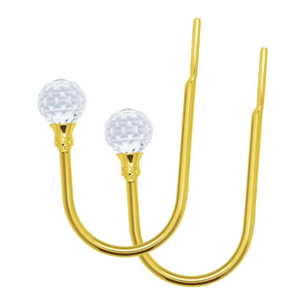 Aleenfoon Gold 2 Pcs Crystal Curtain Tieback Hooks U Style Metal Tiebacks For Curtains Modern Design Tiebacks For Voiles Curtain Holdback (Gold)