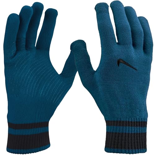 Nike Unisex Knit Tech & Grip Training Gloves 3.0 (1pair) – Touchscreen Compatible with Textured Grip Palm (Blue Force | Black (Stripe Cuff), Medium)