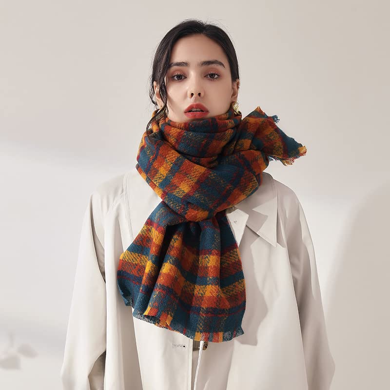 Azuki Unisex Winter Scarfs Cashmere Feel Plaid Scarfs Warm Scarf Shawl Wraps for Women3