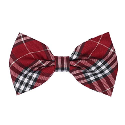 Dark Red,White,Black Mens Bow Tie Checkered 25.6"-Neck-Size Clip-On Adjustable Bow Ties DBD3C01D Dan Smith Silky Microfiber Fabric Red