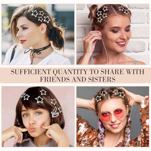 Obeoby G2801K-11-N 40Pcs Star Hair Clips, 20Pcs 1.6 Inch Star Snap Star 20Pcs 1.2 Inch Metal Star Hair Clips Hair Accessories For Girls Women 2000S Y2K Silver Metal Star Hair Barrettes thumb #6