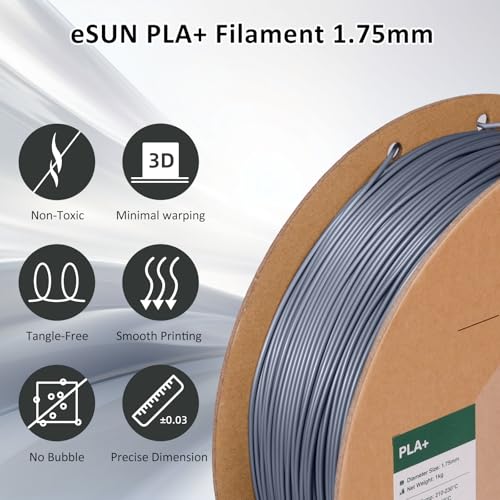 Image of eSUN PLA+ Filament 1.75mm Grey 1KG, 3D Printer Filament Dimensional Accuracy + /- 0.03mm, 1kg Cardboard Spool(2.2lbs) 3D Printing Filament, Fits for Most FDM 3D Printers