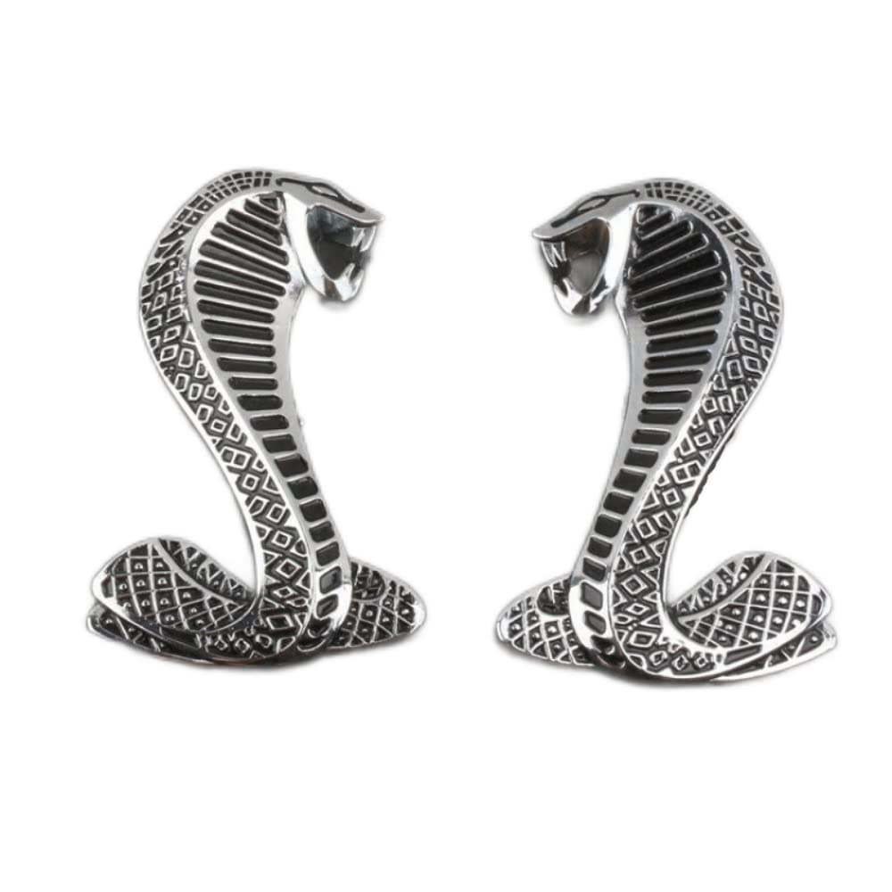 2X Cobra Car Emblem silver Shelby GT350 GT500 Grill Emblem Cobra Badge
