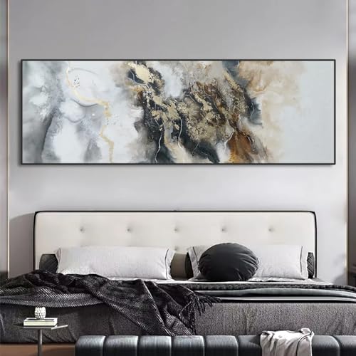Toile extra large moderne noir et or 100x200 cm avec cadre pour salon