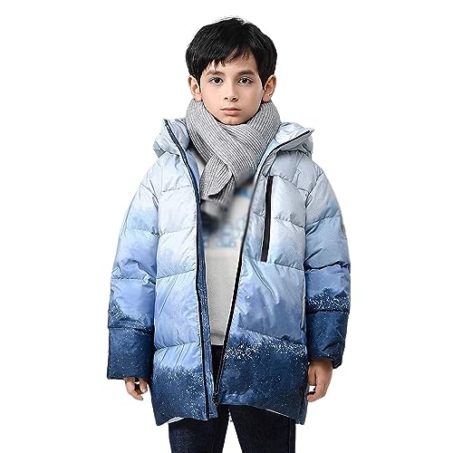 Thickened Hooded Down Jacket, Children's Coat with Snow Mountain Gradient Pattern