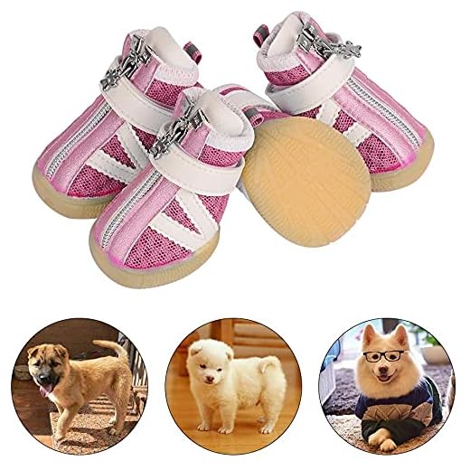 PETLOFT Zapatos para Perros, Reflectante Antideslizante 4pcs Botas para Perro con Correa de Cierre Adjustable para Perros Pequeño Mediano Fácil de Poner Perro Protector Pata Uso Diario (XXS, Rosado)