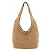 CHIC DIARY Womens Hand-woven Straw Shoulder Bag Large Summer Beach Leather Handles Handbag Tote with Zipper (#01-Khaki)
