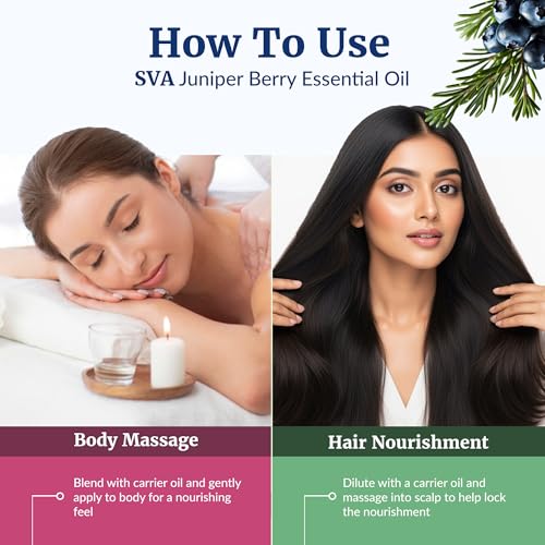 Image of SVA Juniper Berry Essential Oil 4 Fl Oz - for Diffuser, Skin & Hair Care - Ideal for Massage & DIY Blends - with Dropper