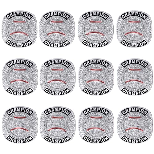 guancrown Baseball Championship Ring Trophy Award Gift Tournament Champions or Finalists Champion Ring (silver 12 pcs rings, size 10)