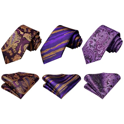 Image of Hi-Tie 3 Pcs Gift Box Mens Tie Set Necktie with Pocket Square Cufflinks Lapel Pin Silk Neck Tie Collection