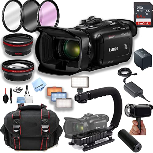 Canon Vixia HF G70 UHD 4K Camcorder+ 64GB Memory + LED Video Light + U Grip Stabilizing Handle + Hand Grip+ Case (24pc Bundle) (Renewed)