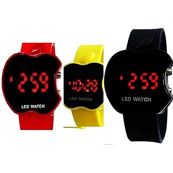 RAHI INDIA Apple Shape Led Digital Wrist Watch Set of- 5 Multi Colour Silicone Band, (Random Colour ) for Birthday Return Gift for Kids Boys & Girls