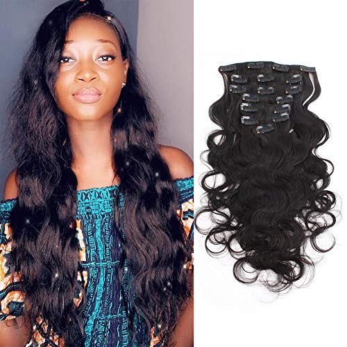 AmazingBeauty Remy Body Wave Clip In Extensions 8A Grade Natural Black Thick 100% Virgin Hair 10-22inch 7 Pieces with 18 Clips 120g/4.2oz per Set For Full Head 12 inch