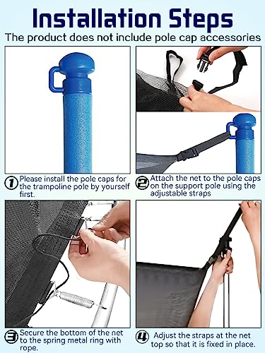 12FT Trampoline Net - Replacement Enclosure Safety Inner Net for 6 Straight Poles Round Frames Trampoline, Nylon Trampoline Barrier Net Parts with Double Zipper and Protection Buckles (Net Only)