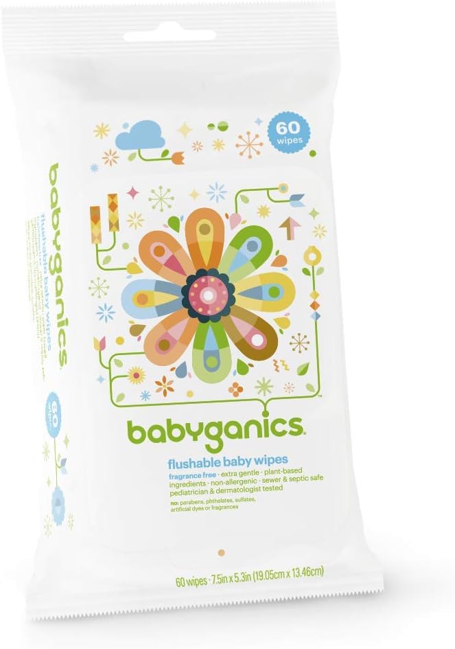 Babyganics Flushable Wipes, 60 ct, 3 pack, Packaging May Vary